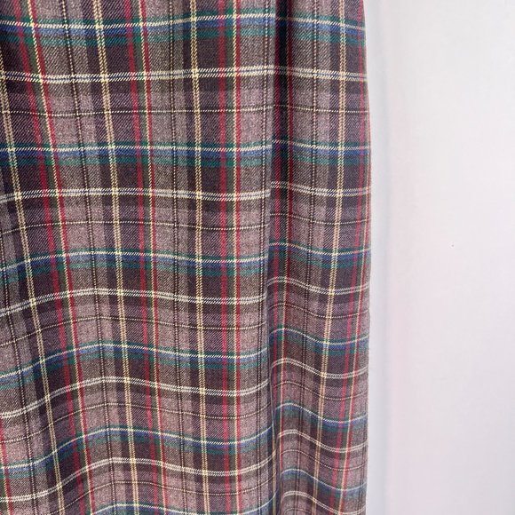 Vintage Lady Halrin Plaid Wool Skirt Womens 8 Brown Lined Pockets Zip Pleated - Picture 3 of 11